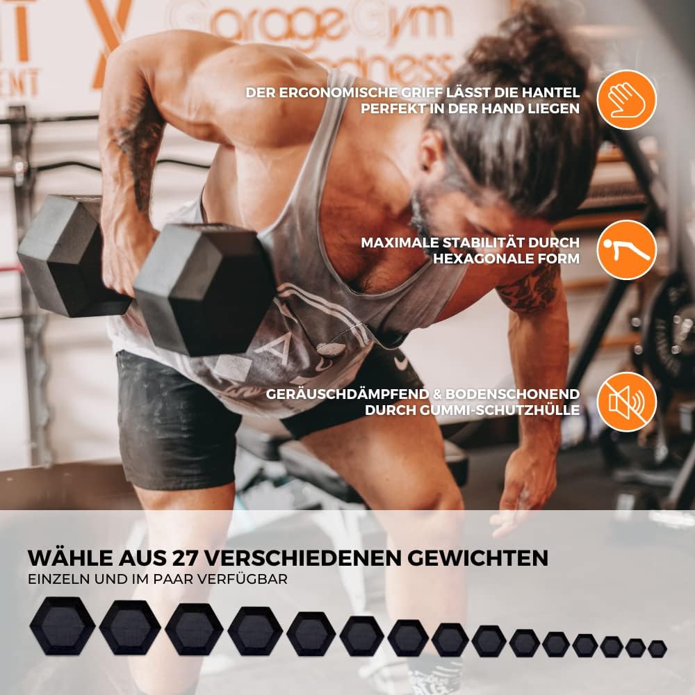 SUPRFIT Hexagon Kurzhanteln Paar: Gummierte Eisenkern Hanteln für Krafttraining