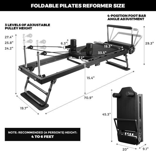 ONETWOFIT Pilates Reformer: Faltbar, für Core, Yoga & Krafttraining