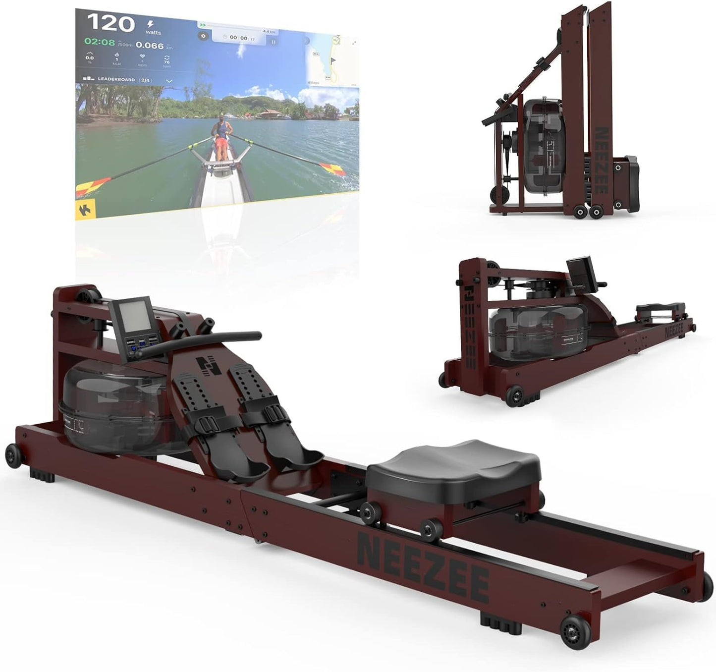 Neezee Water Rudergerät: Massivholz-Heimtrainer