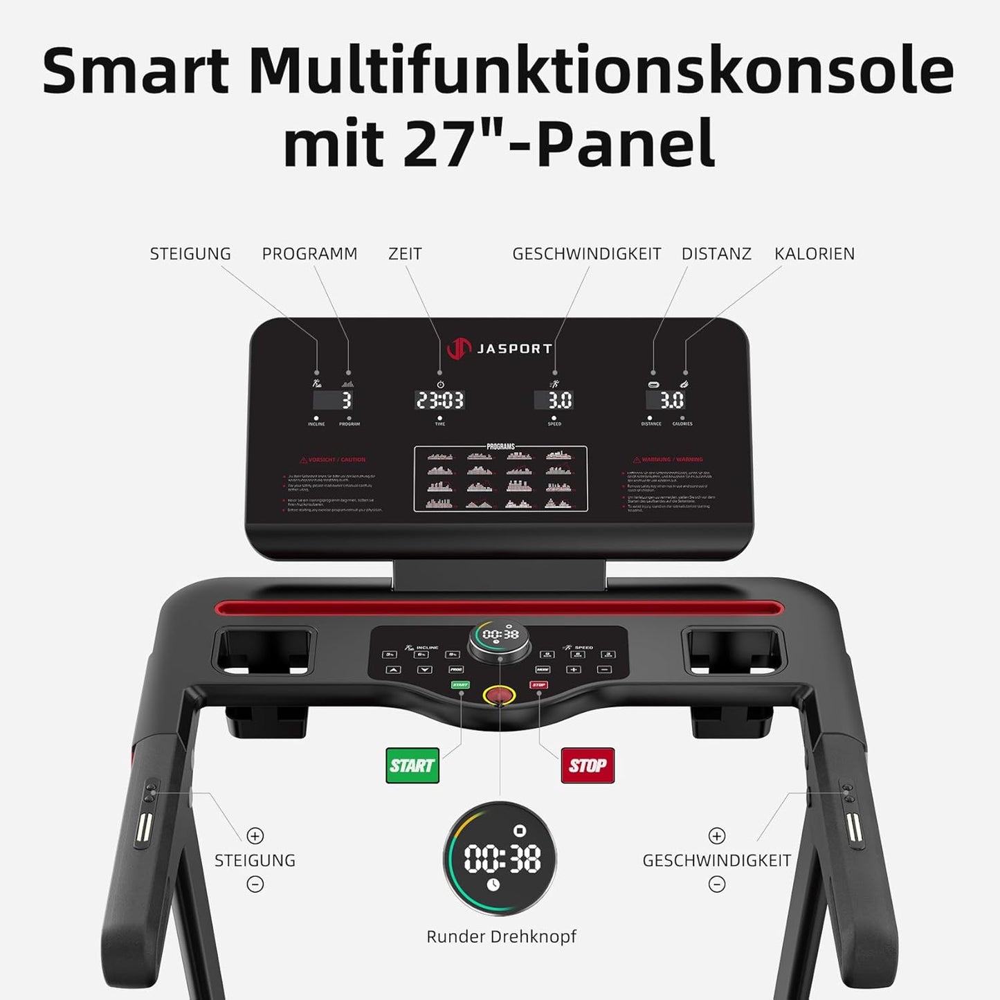 JASPORT L3 Faltbares Heimtrainer-Laufband mit Bluetooth & Steigungsfunktion