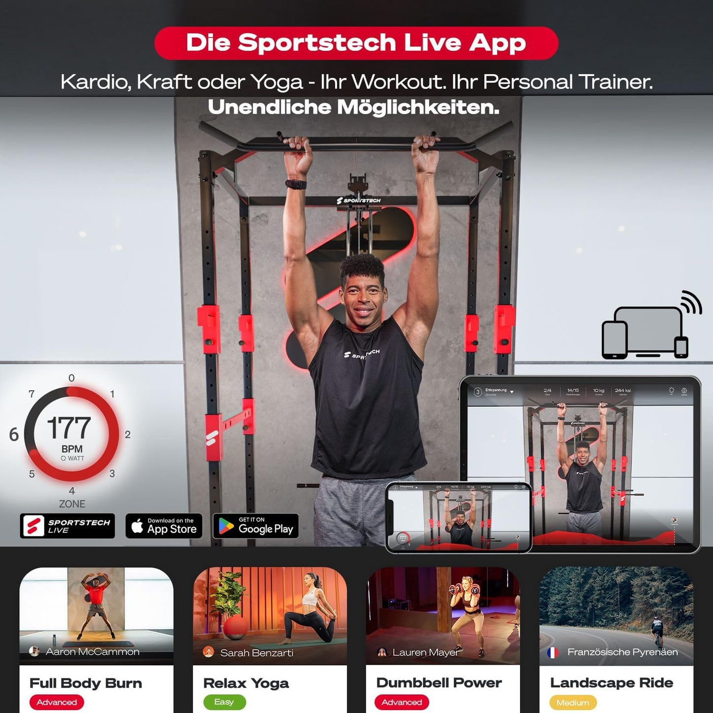 Sportstech HGX300: Multifunktions-Kraftstation mit Beinpresse, Stepper & Powertower