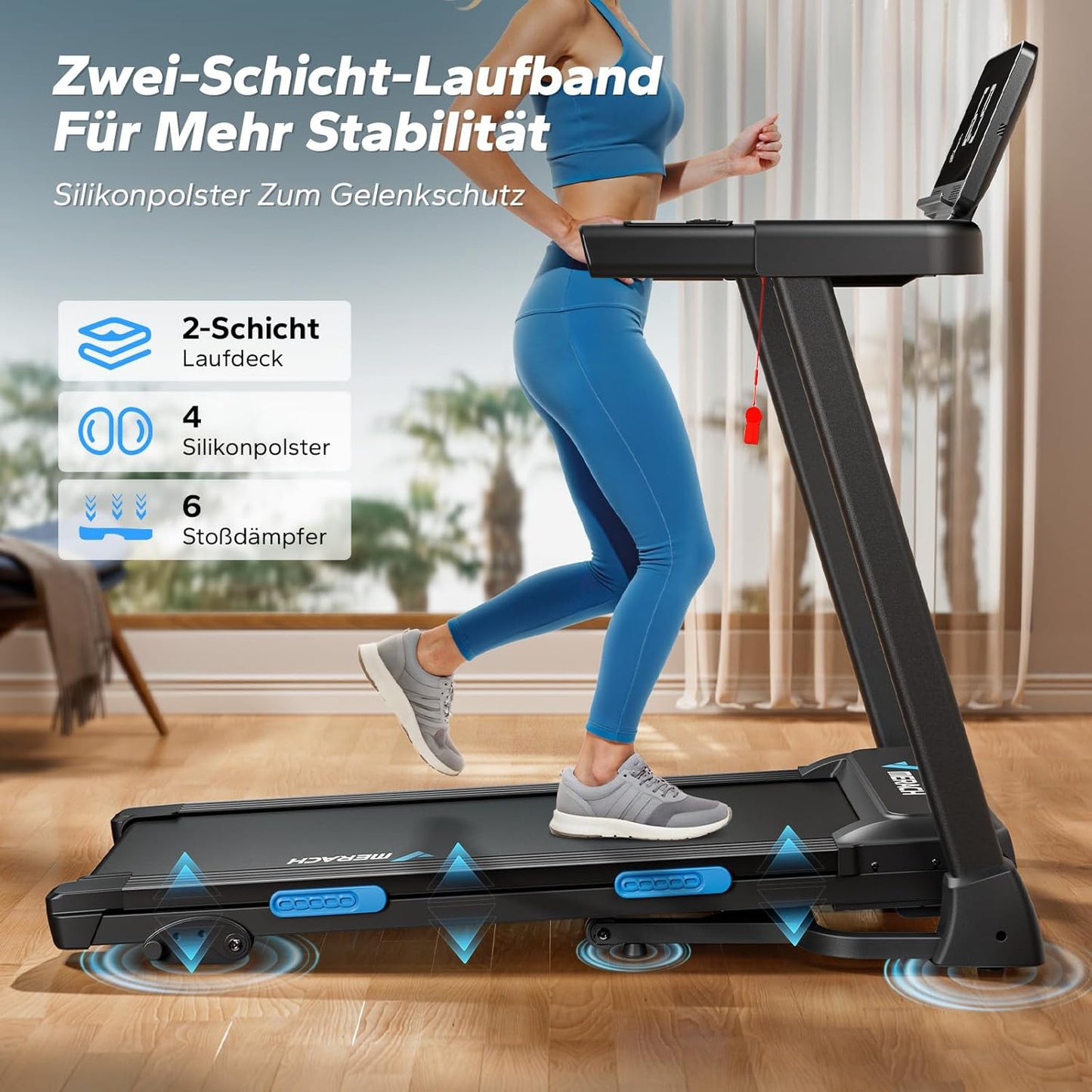 MERACH Klappbares Laufband: 2,5 PS, Steigung, 0,8–12 km/h für Zuhause