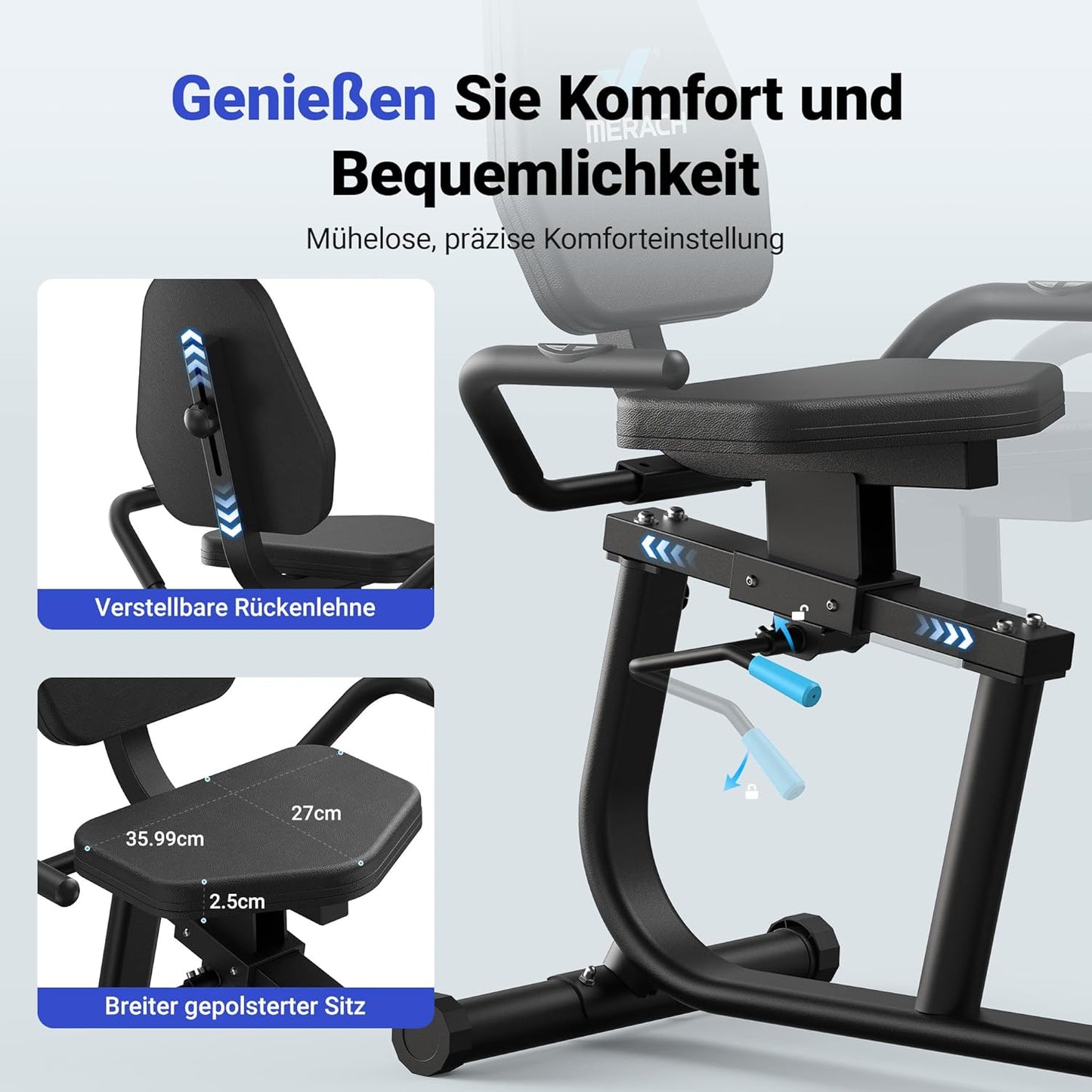 MERACH Liegeergometer: Heimtrainer mit Bluetooth und verstellbarer Rückenlehne