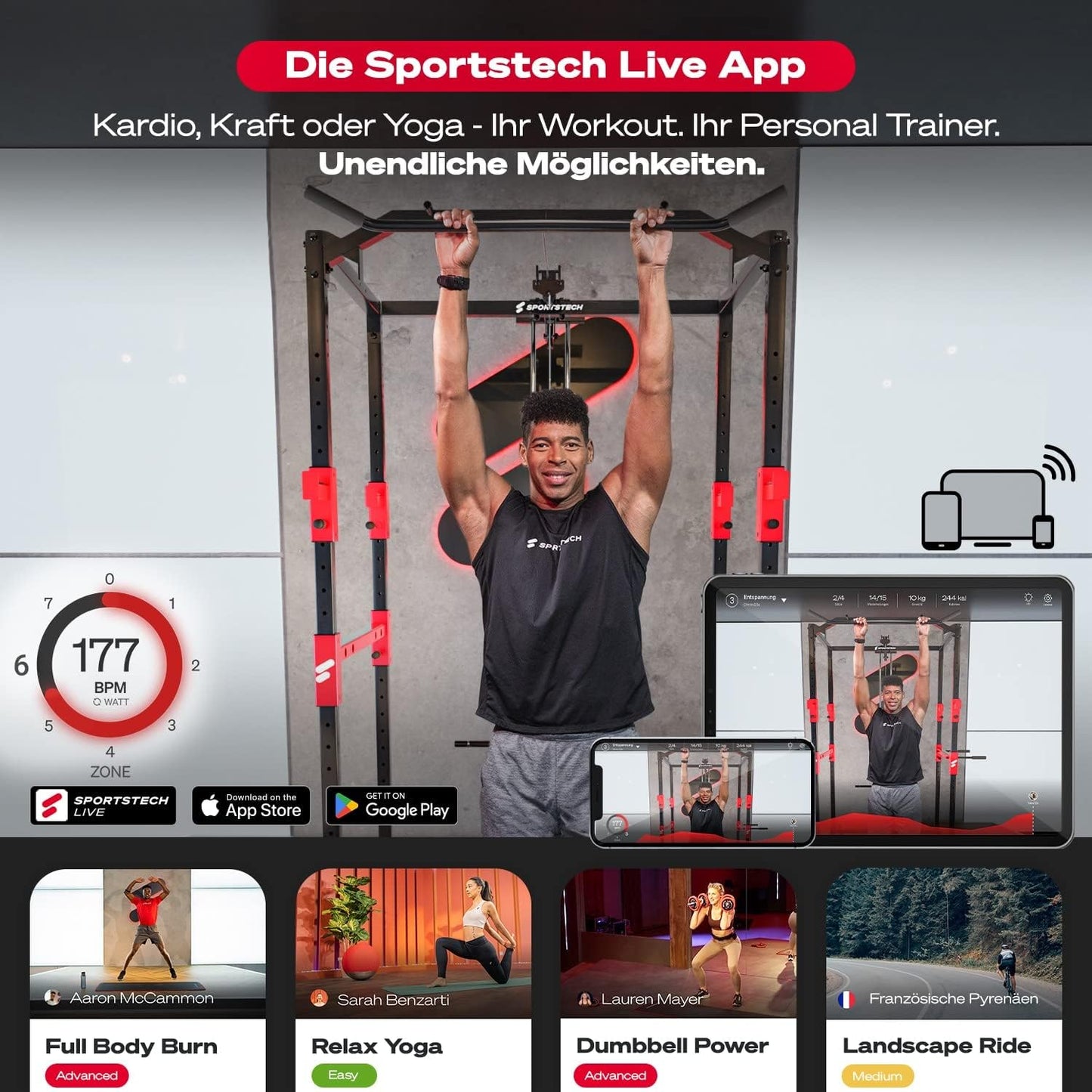 Sportstech HGX200: Multifunktions-Kraftstation mit Stepper, Beinpresse & Powertower