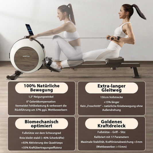 MOBI FITNESS Rudergerät: Magnetisch, leise, 40 Widerstände, LED