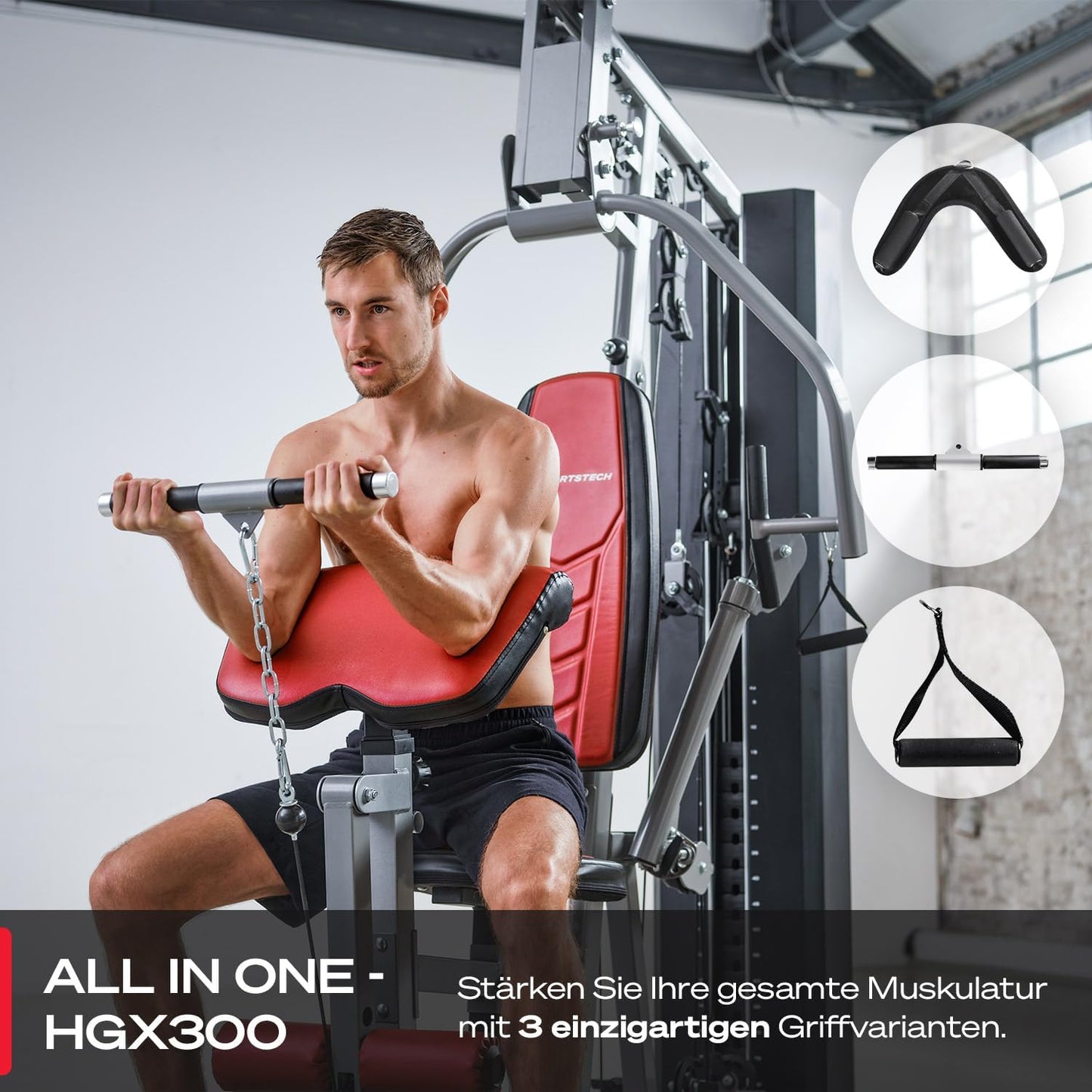 Sportstech HGX300: Multifunktions-Kraftstation mit Beinpresse, Stepper & Powertower