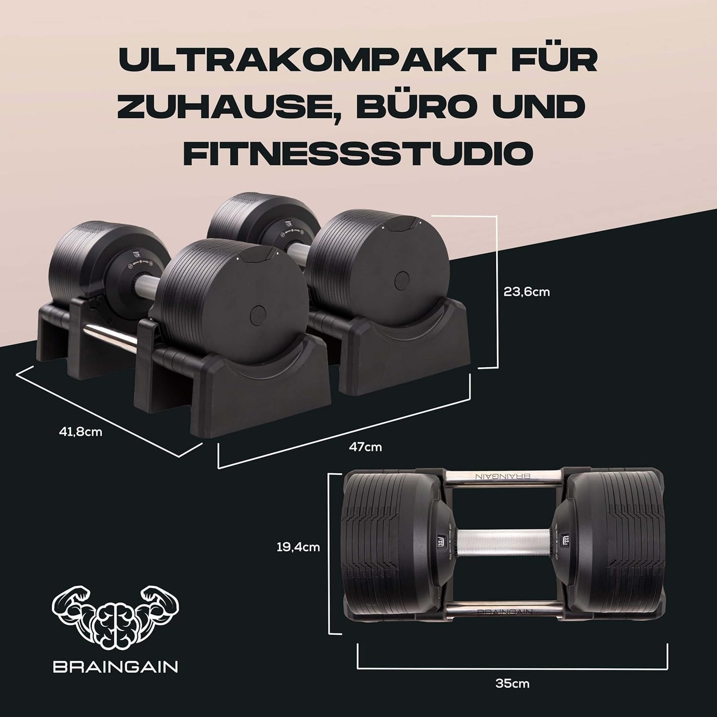 BRAINGAIN Verstellbare Hanteln: Chrom/Schwarz, Krafttraining für Zuhause