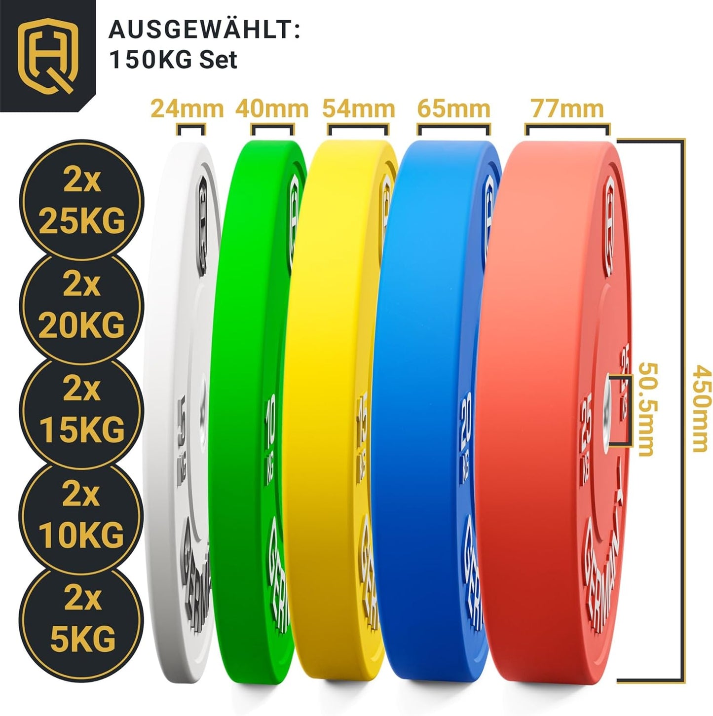 HQ Germany Premium Bumper Plates: 50mm Hantelscheiben Set