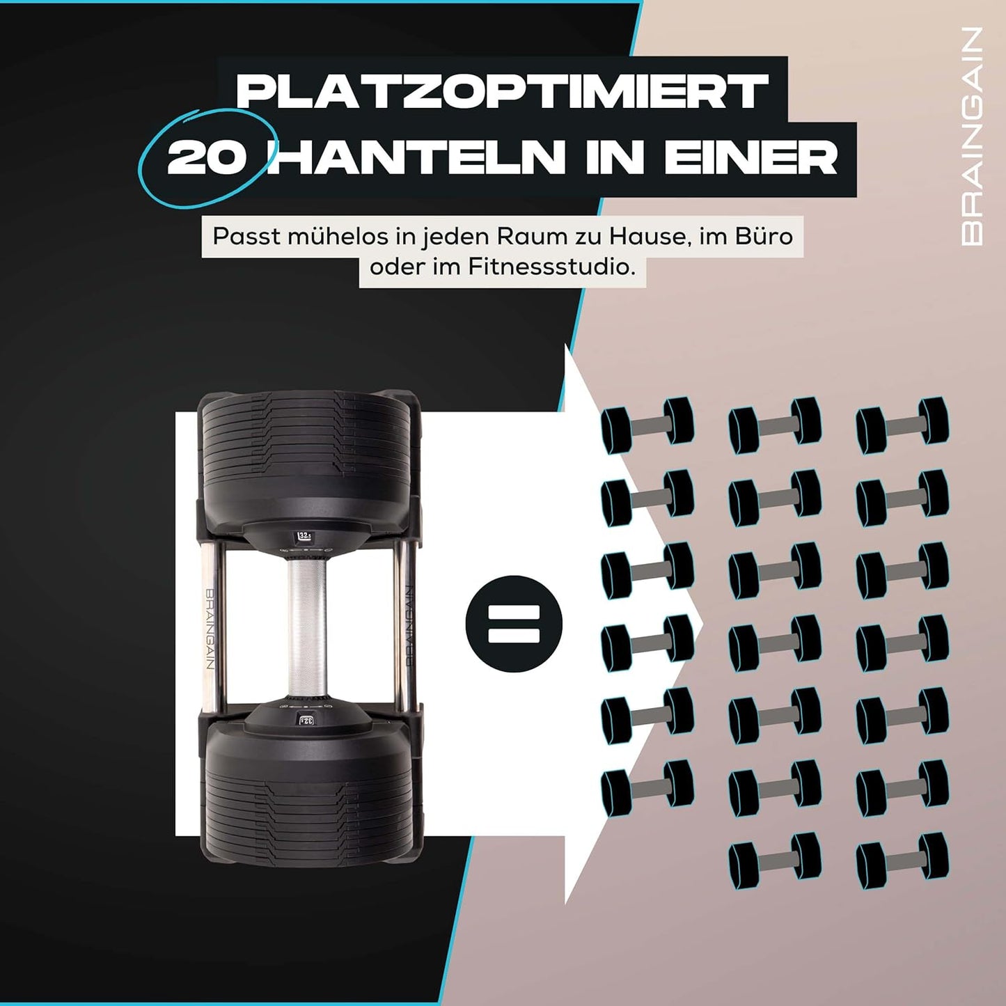 BRAINGAIN Verstellbare Hanteln: Chrom/Schwarz, Krafttraining für Zuhause