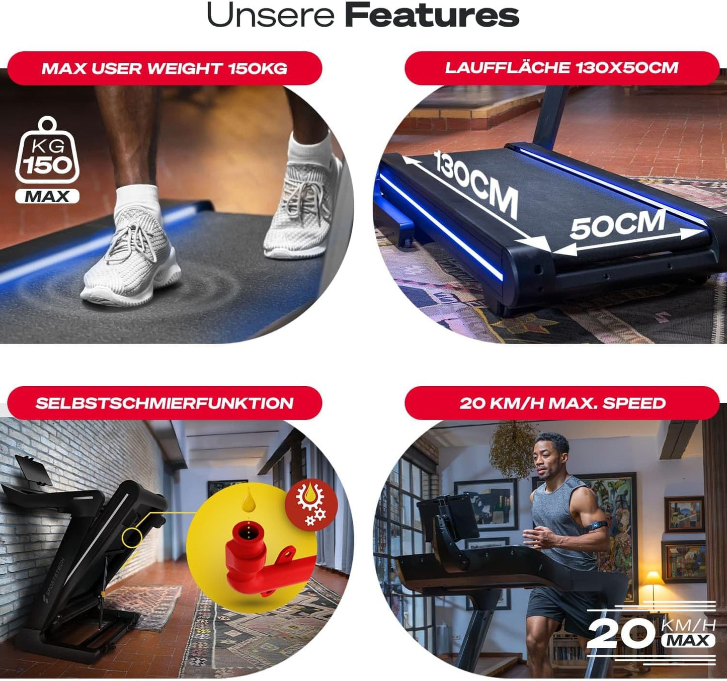 Sportstech sTread Pro/Lite: Klappbares Laufband, 20 km/h, 17 % Steigung