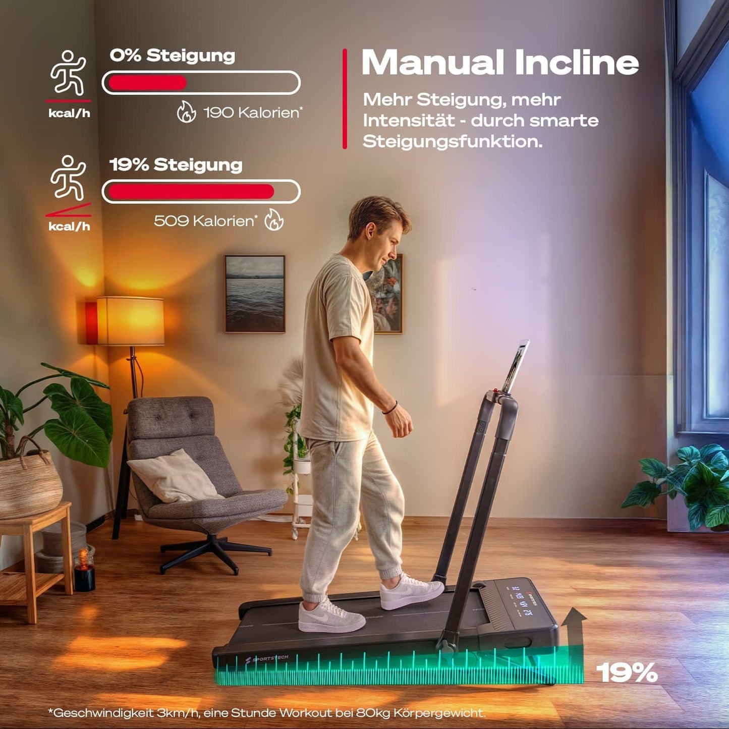 Sportstech sPad500 Laufband: Faltbar mit Steigung für Zuhause