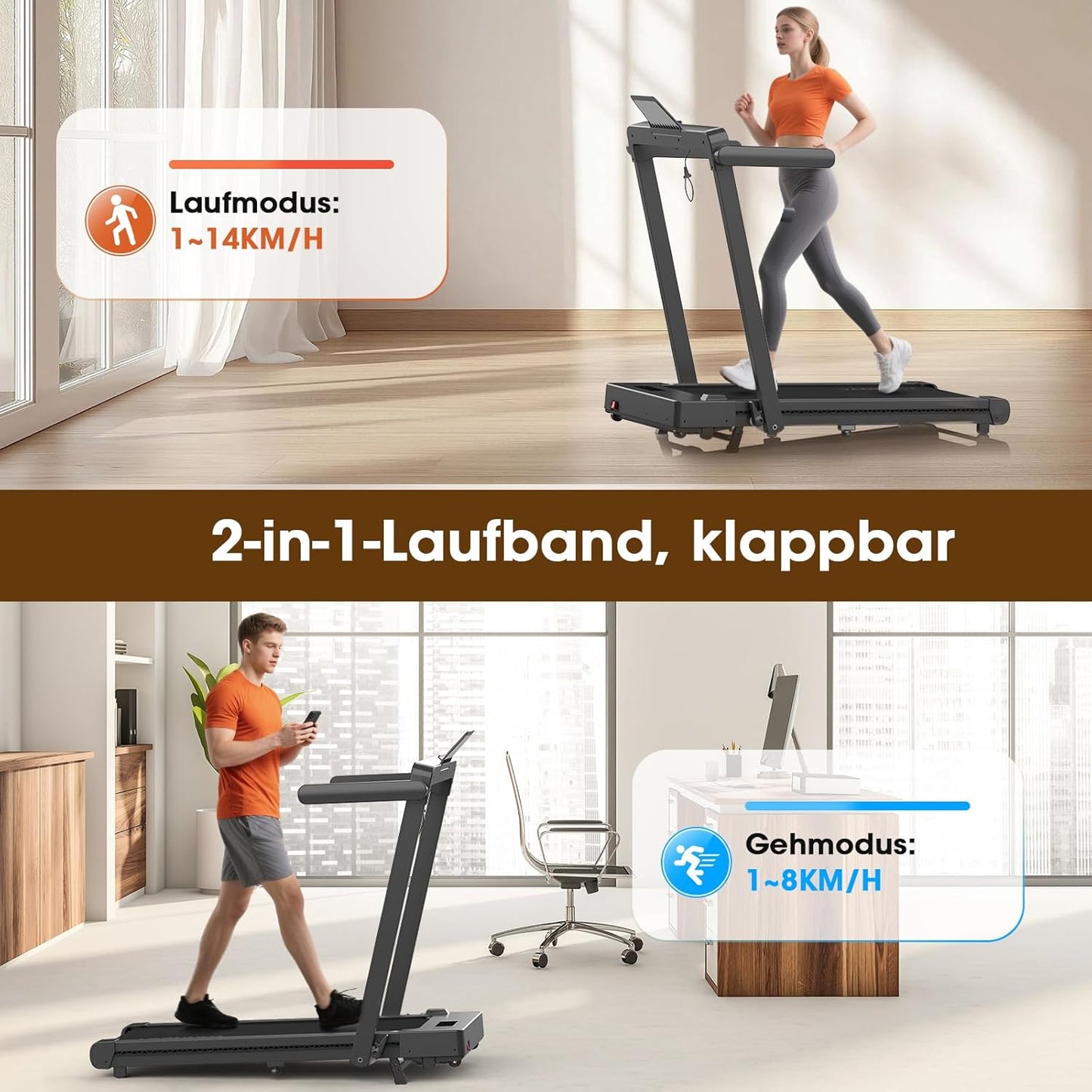 VANNECT Faltbares Laufband: Walking Pad mit Steigung für Zuhause