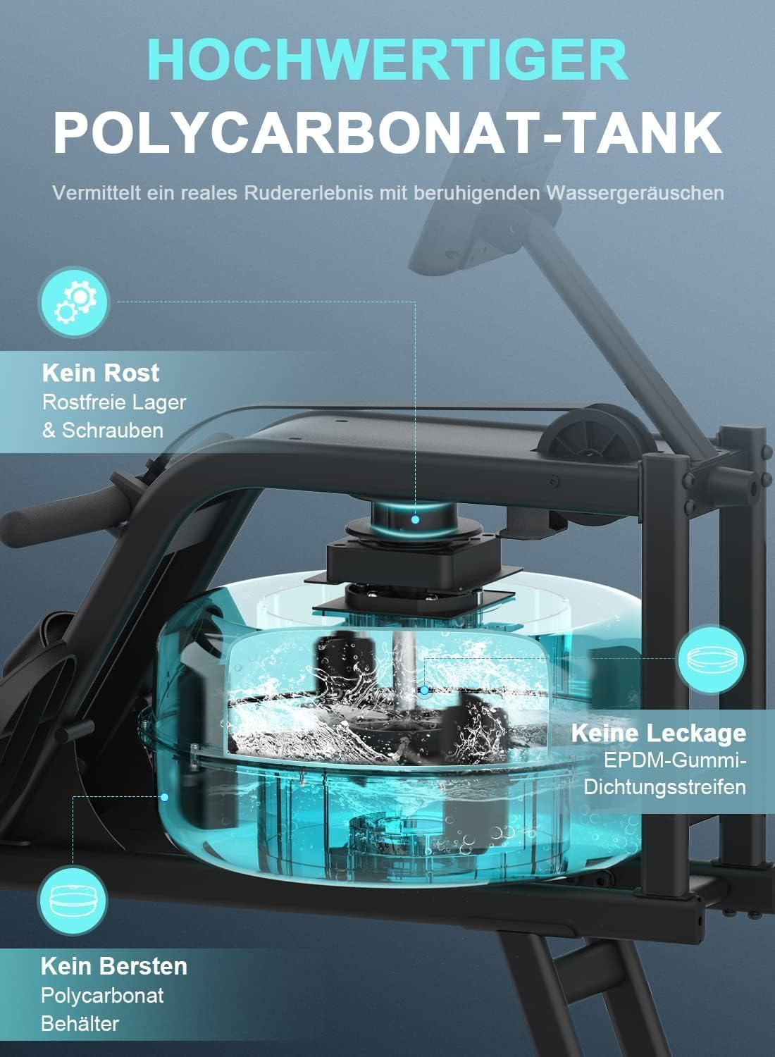 NEEZEE Wasserrudergerät: Bluetooth-Monitor, Tablet-Halterung, 150 kg Kapazität