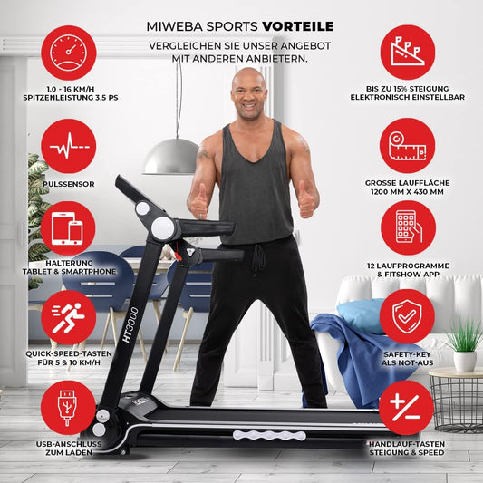 Miweba Sports HT3000 Laufband: 3.5 PS, 10 mph, 15% Steigung, App