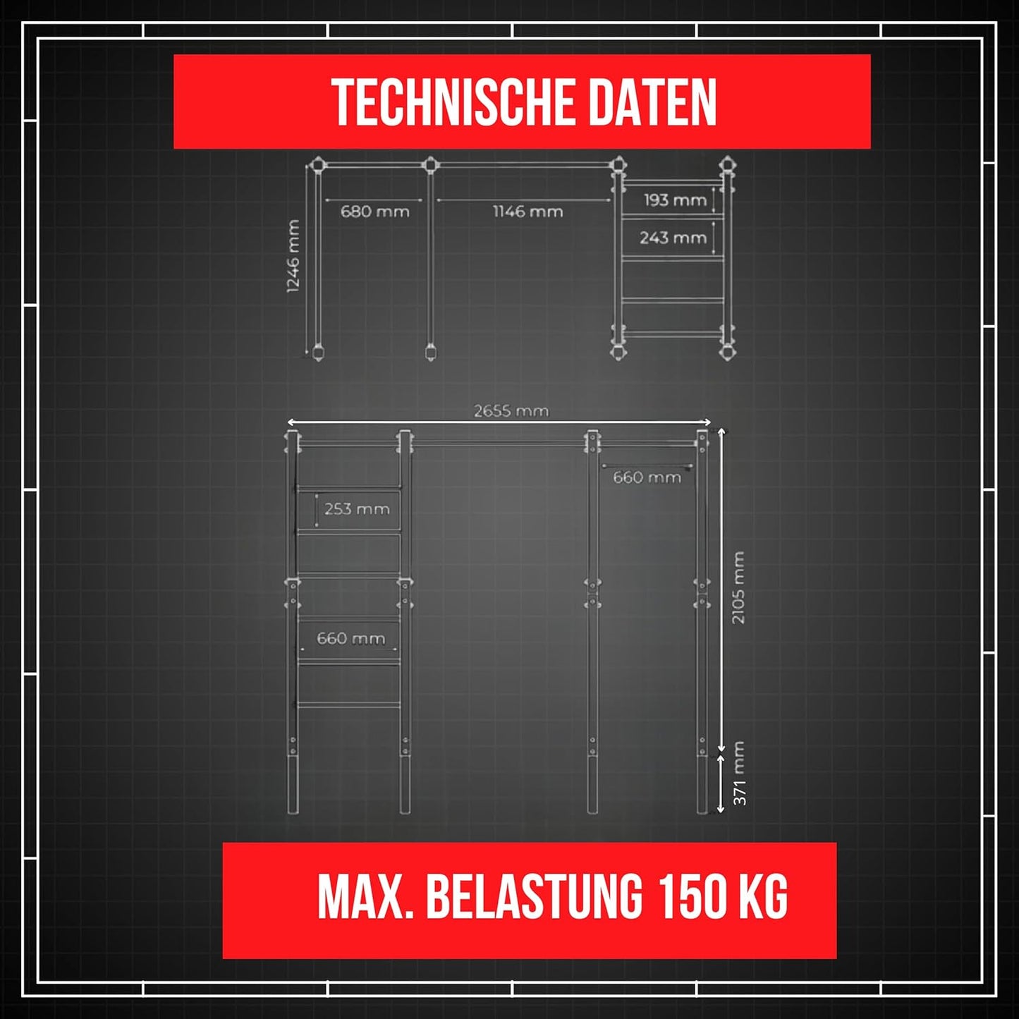 K-Sport Calisthenics Turnstange: Wetterfeste Garten-Kraftstation mit Hangelleiter