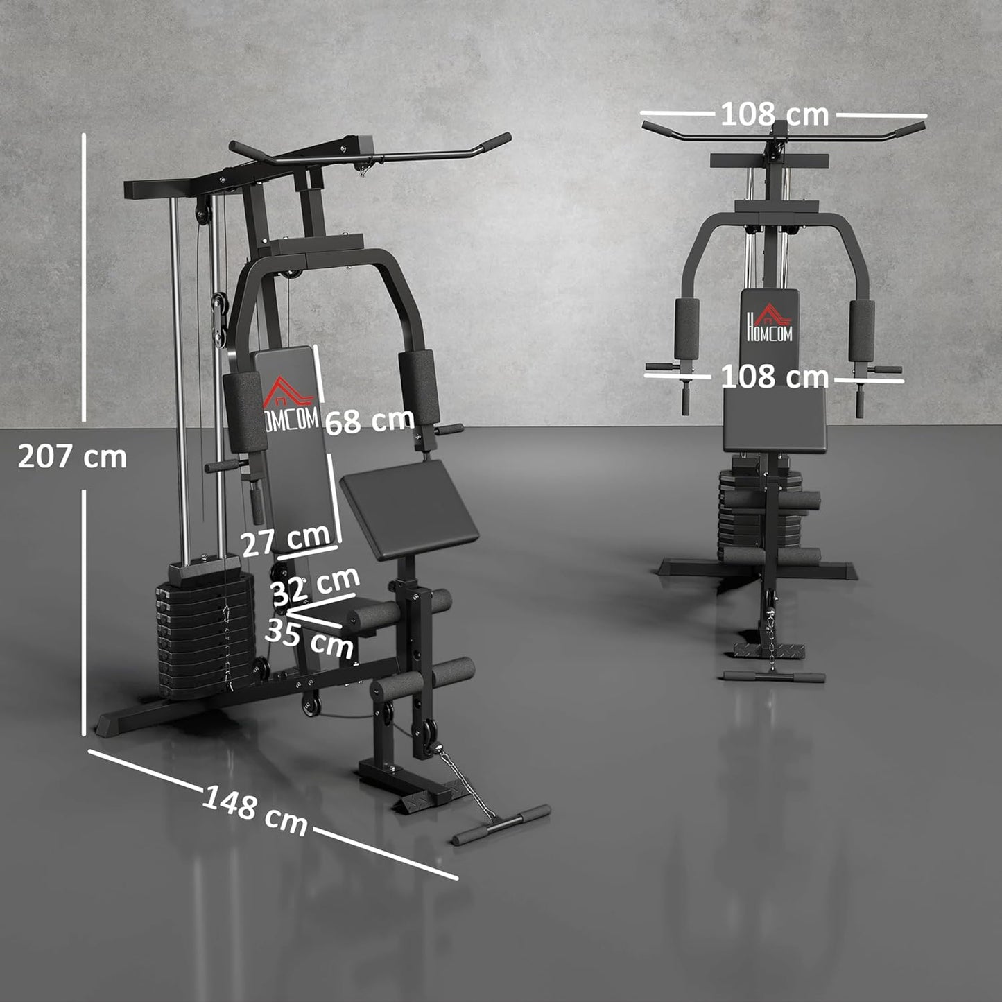 HOMCOM Home Gym Kraftstation – Latzug, Kabelzug, Brustpresse, Beintrainer