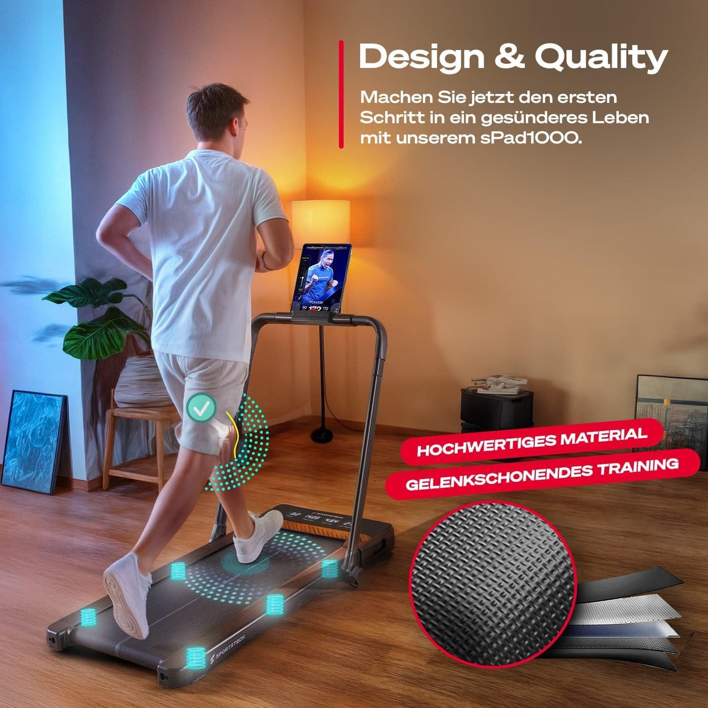 Sportstech sPad500 Laufband: Faltbar mit Steigung für Zuhause