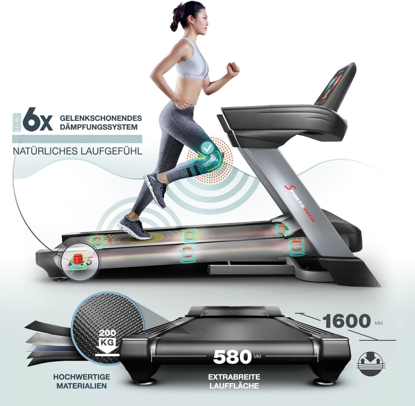 Sportstech F75 Klappbar Profi Laufband mit Android Display, 7PS Leistung