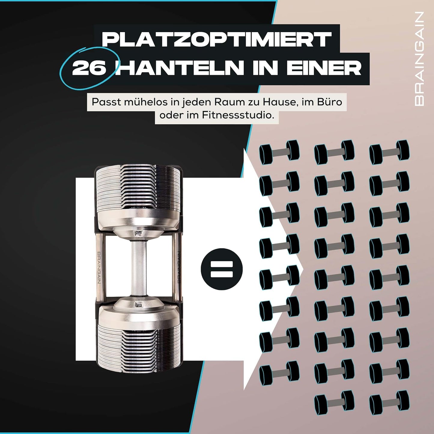 BRAINGAIN Verstellbare Hanteln: Chrom/Schwarz fürs Heimtraining