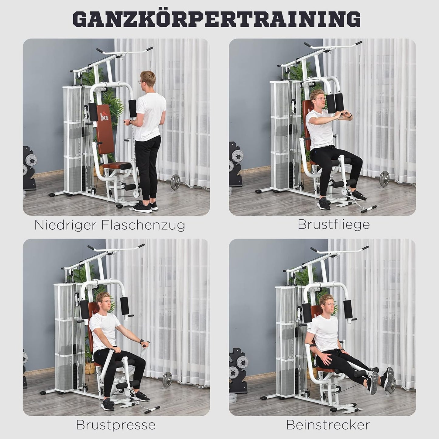 HOMCOM Multistation: Kraftstation mit Latzug, Butterfly & 45 kg Gewichten