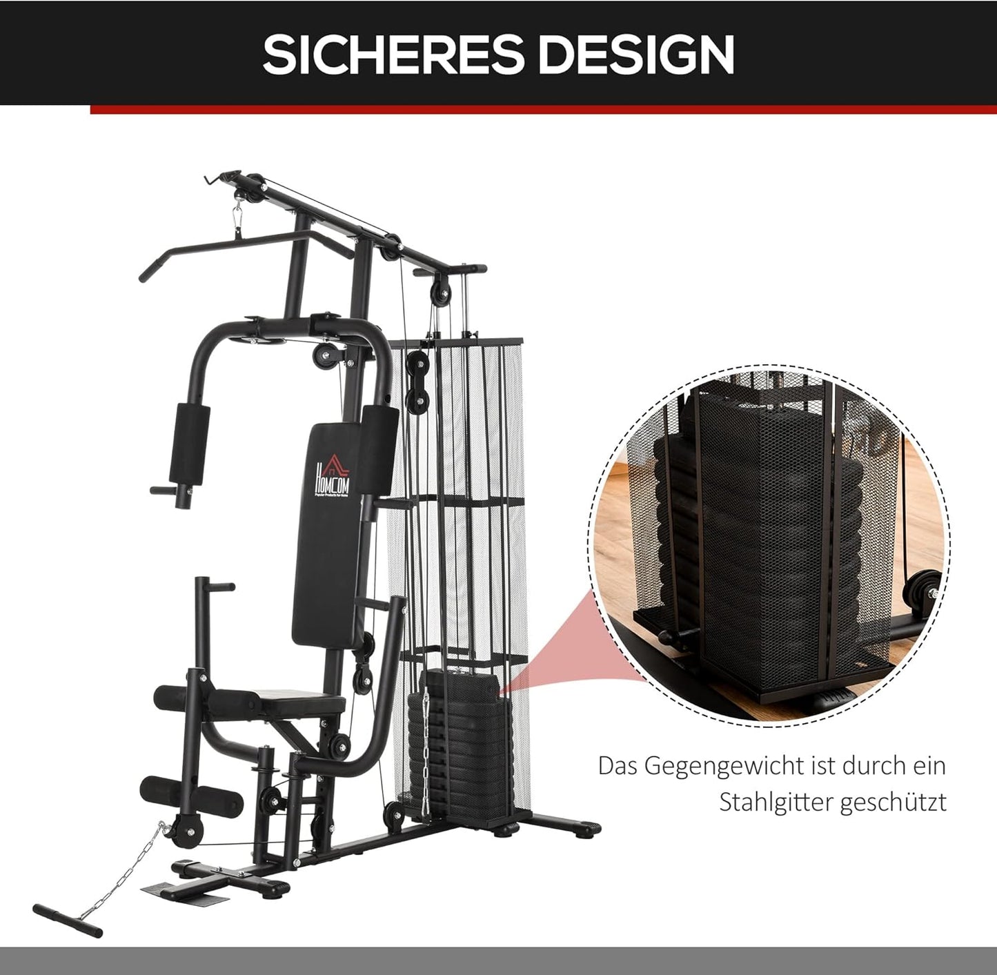HOMCOM Kraftstation: Multifunktional mit Latzug, Butterfly und 45 kg Gewichten