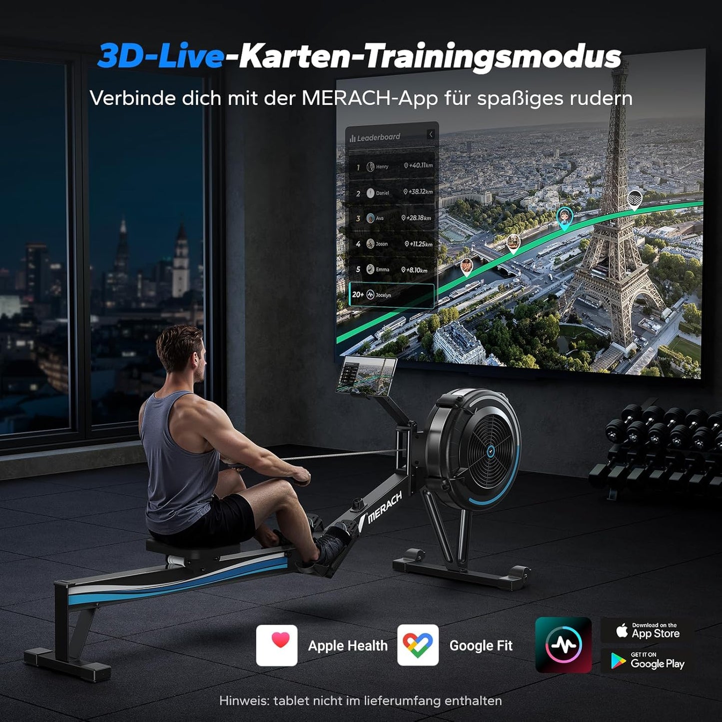 MERACH Rudergerät: Luftwiderstand, 10 Stufen & App