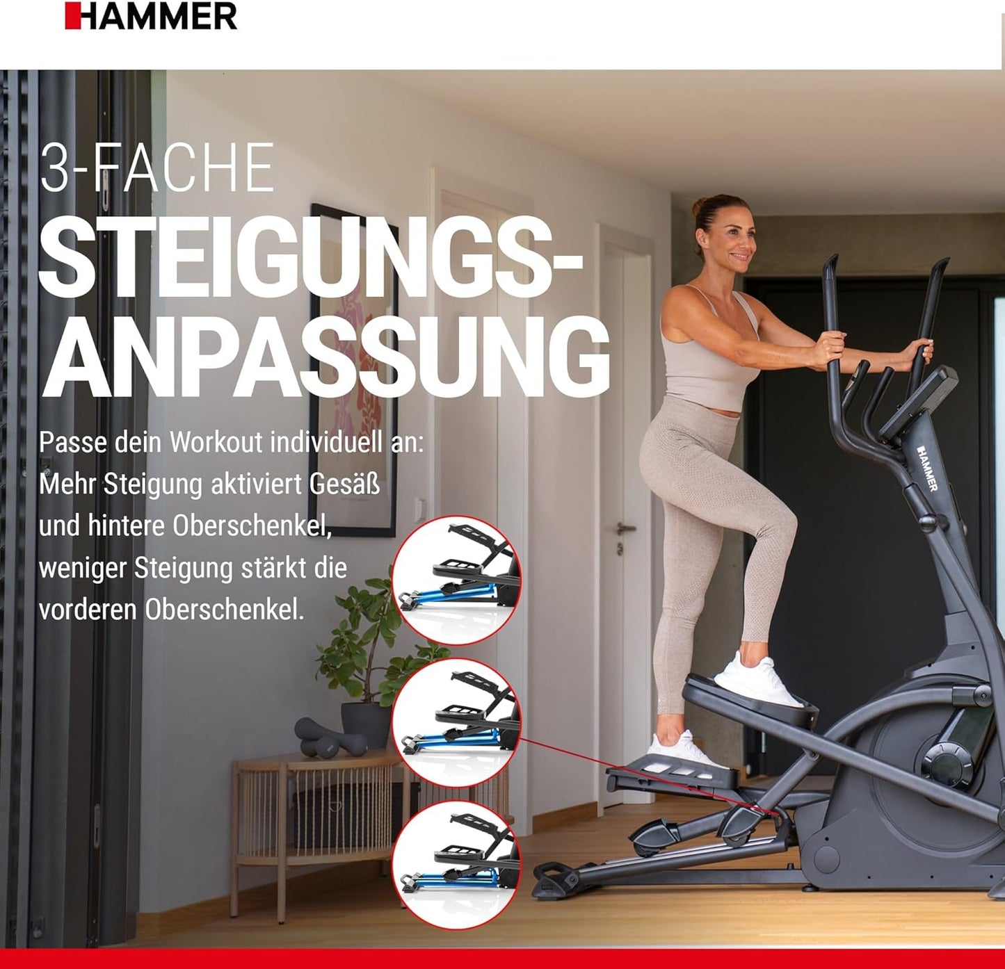 Hammer SpeedMotion II: Crosstrainer mit Steigung, 24 Programmen & 18 kg Schwungmasse