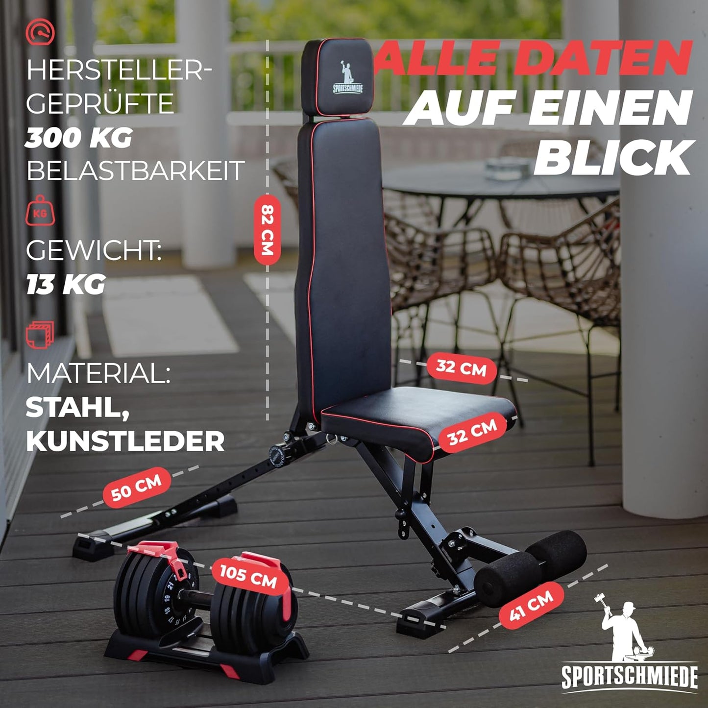 SPORTSCHMIEDE: Verstellbare, klappbare Schrägbank fürs Heimtraining