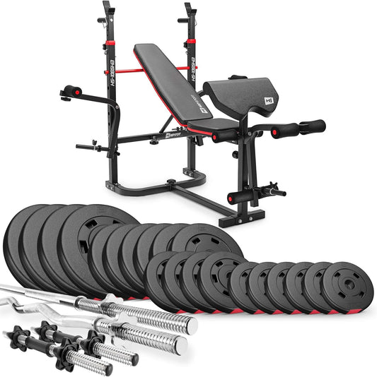 Hop-Sport Hantelbank: Multifunktional mit Latzug, verstellbarer Schrägbank & Hantelset
