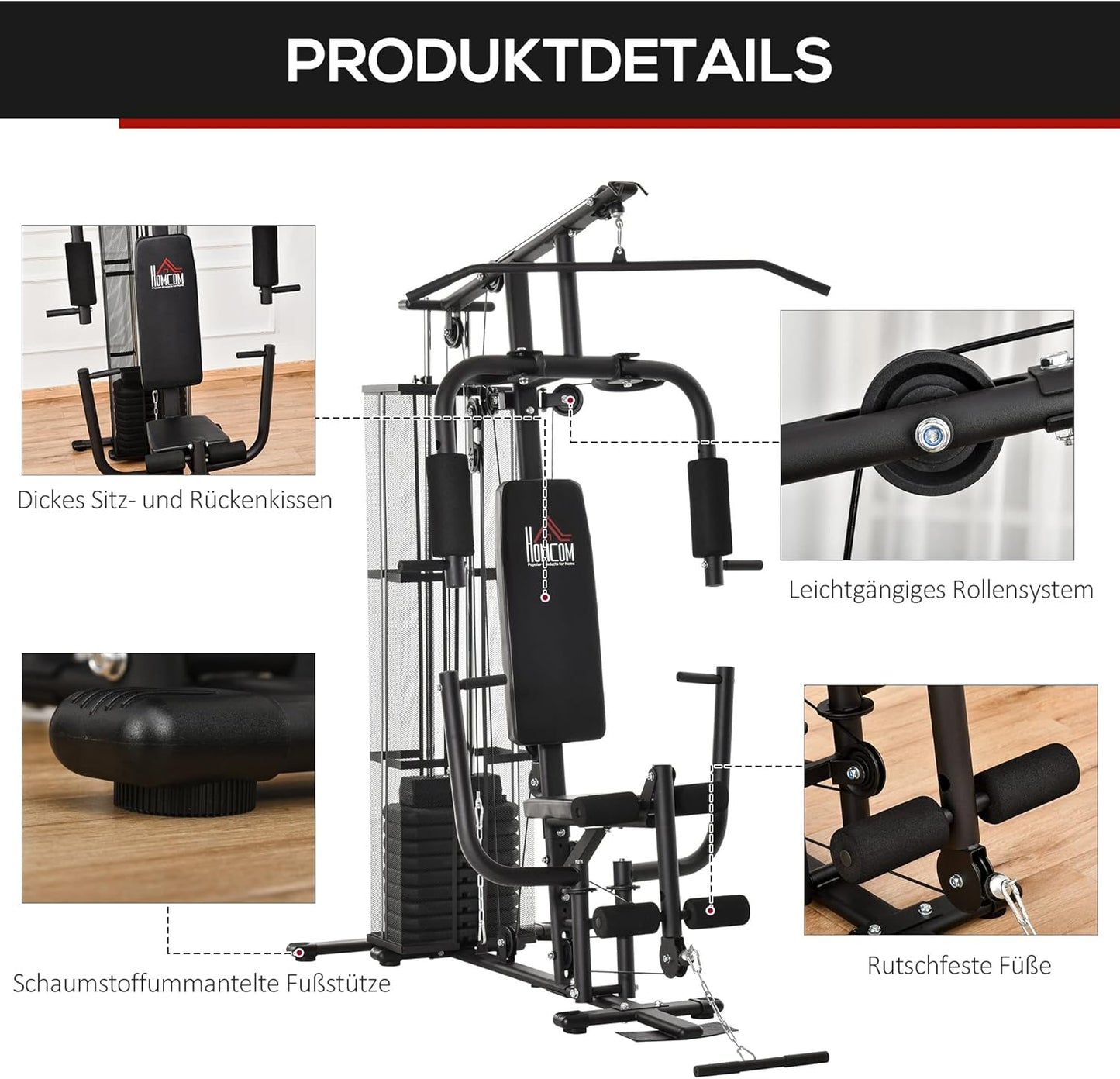 HOMCOM Kraftstation: Multifunktional mit Latzug, Butterfly und 45 kg Gewichten