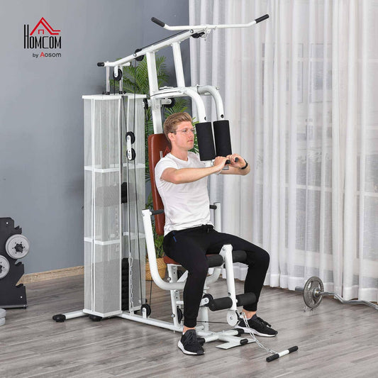 HOMCOM Multistation: Kraftstation mit Latzug, Butterfly & 45 kg Gewichten
