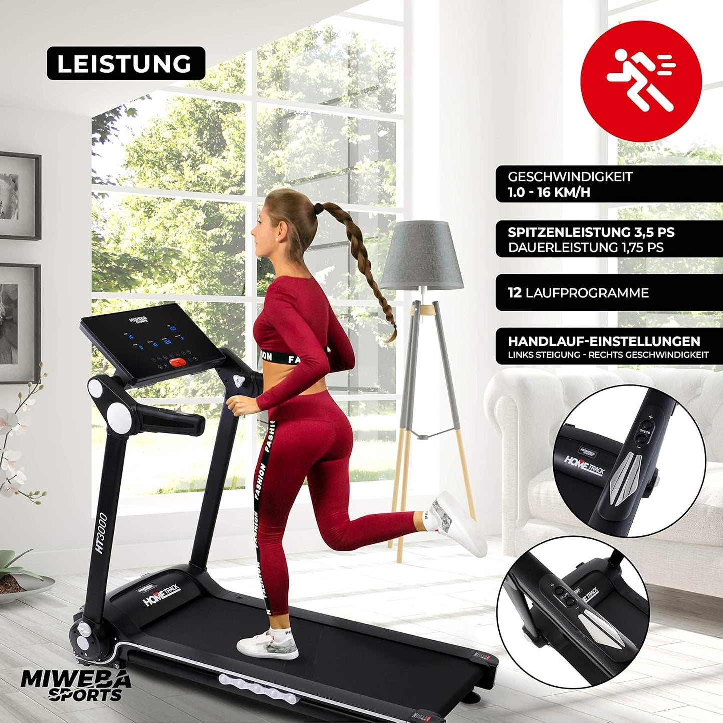 Miweba Sports HT3000 Laufband: 3.5 PS, 10 mph, 15% Steigung, App